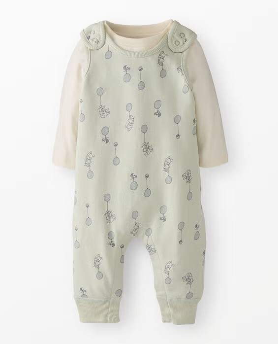 Girls' & Boys' Baby Disney Winnie the Pooh Long Sleeve T-Shirt & French Terry Overalls Set, Winnie The Pooh Layette - Blue in - Size Toddler 2 | Hanna Andersson