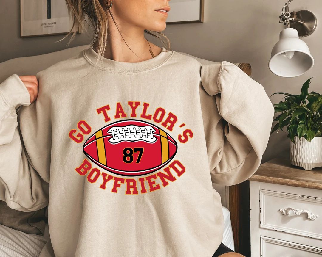 Go Taylor's Boyfriend Sweatshirt, Game Day Sweater, Funny Football Sweatshirt, Football Fan Gift ... | Etsy (US)