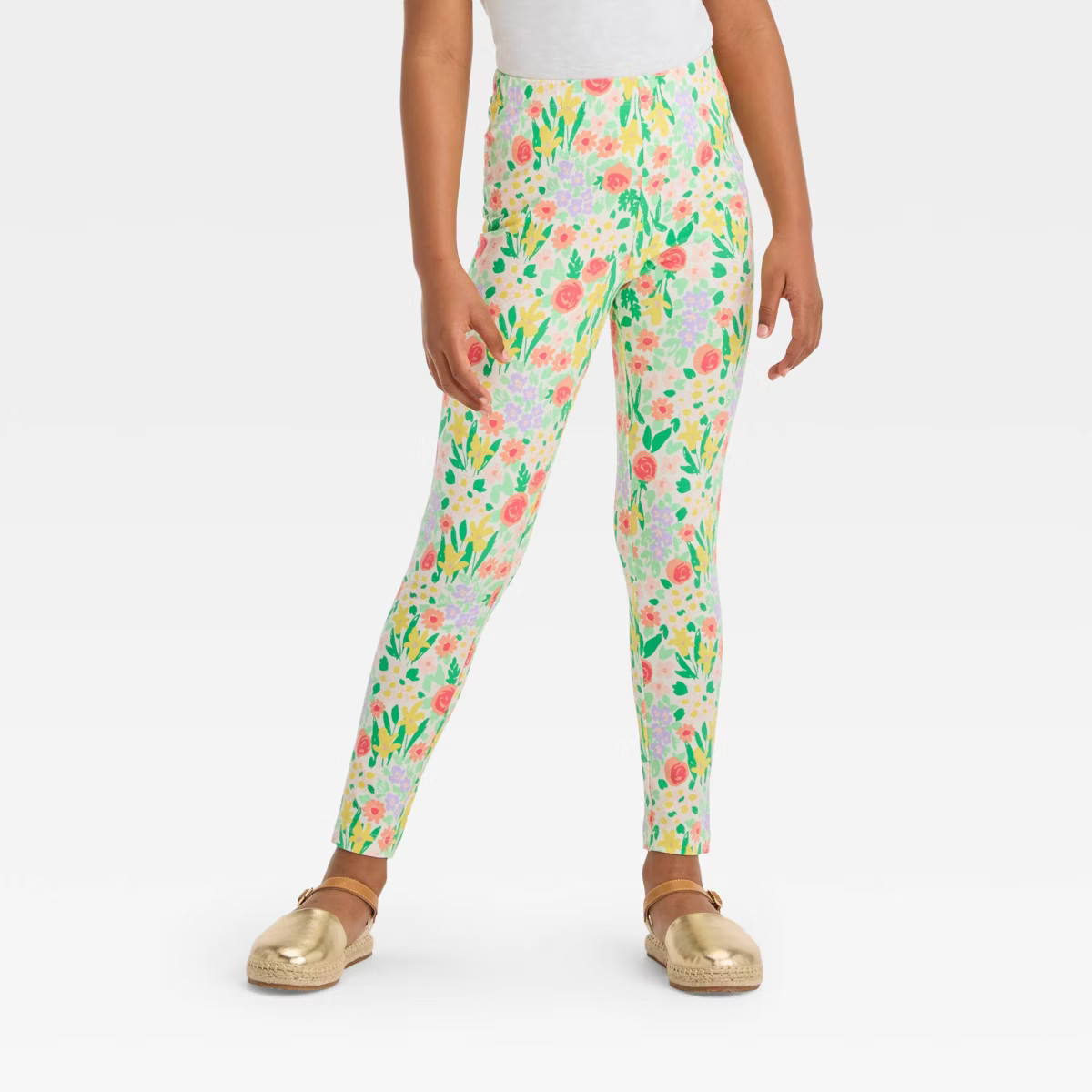 Girls' Leggings - Cat & Jack™ Floral Cream | Target