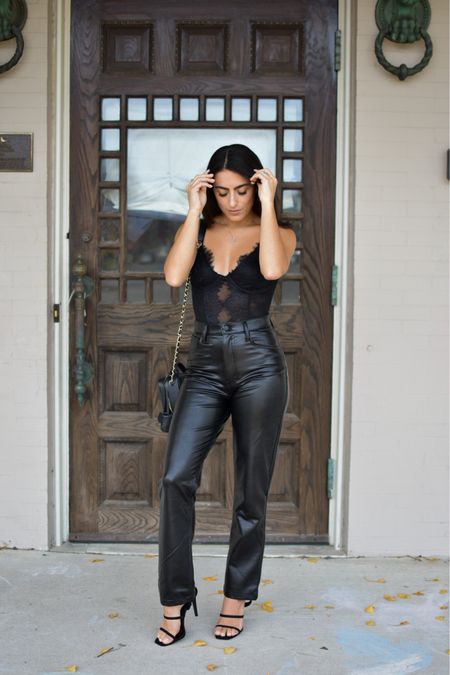 Hands down, these are the best faux leather pants and are an absolute closet staple 🙌🏼🖤

This bodysuit and these pants are the perfect date night combo! It would also be a great look for a night out on NYE! ✨ Are you a fan of the faux leather trend? 

Screenshot or look up @nikkisfashion411 to shop with the @shop.LTK app! 🛍

#fauxleather #fauxleatherpants #datenightoutfit #abercrombiestyle #chicstyle #chicootd #datenightlook #leatherpants #allblackoutfit 

#LTKHoliday #LTKSeasonal