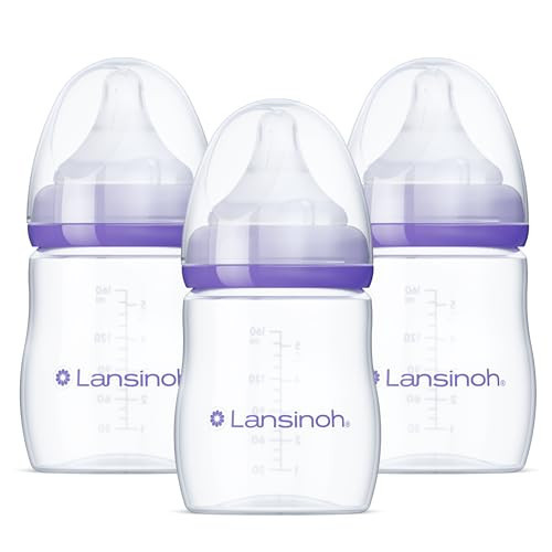 Lansinoh Anti-Colic Baby Bottles, BPA-Free Plastic, 5 Ounces, 3 Count, Slow Flow Nipples (Size S), Breastfeeding Bottle with NaturalWave Design, Baby Essentials | Amazon (US)