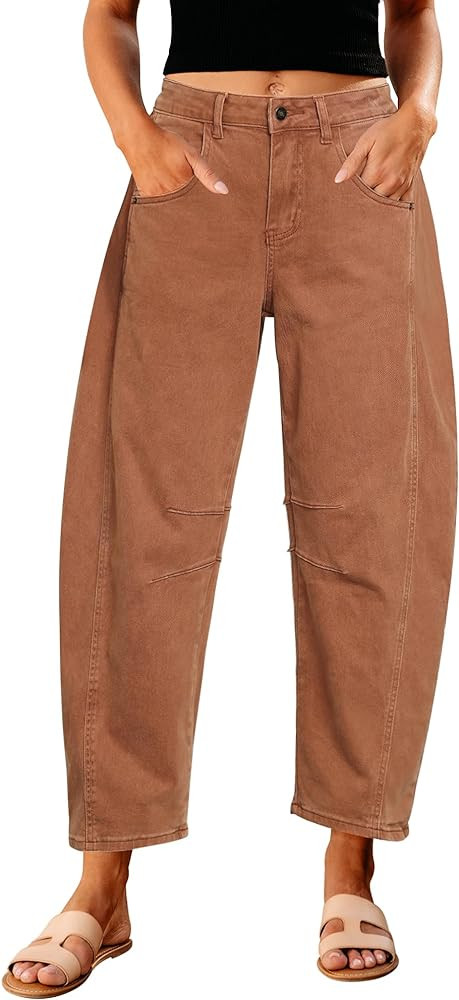 GRAPENT Barrel Jeans for Women Trendy High Waisted Wide Leg Baggy Cropped Relax Fit Stretch Denim... | Amazon (US)