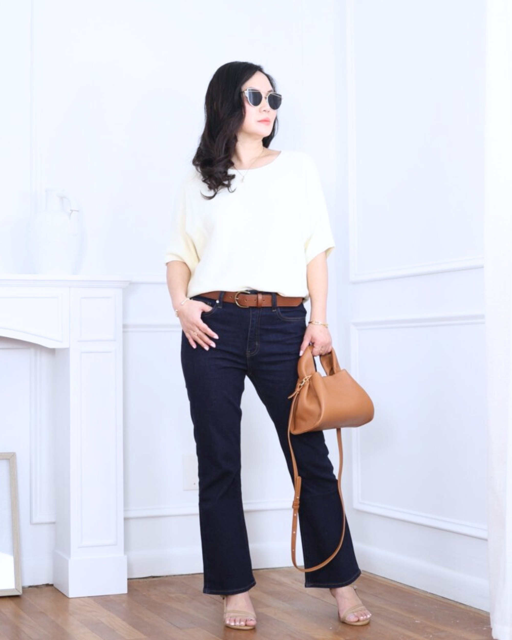 Cashmere dolman sweater paired with kick-flare jeans, finished with a bag and strappy heels, all from Quince — soft, flattering, and effortlessly polished from head to toe. I'm 5'2, wearing size XS.
 

 #LTKootd #LTKOver40 #LTKPetite