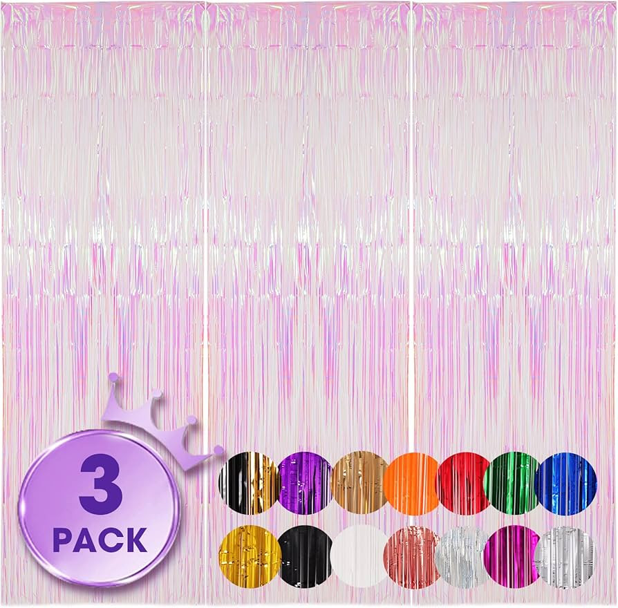 3 Pack 3.3x8.2 Feet Iridescent Transparent Foil Fringe Backdrop Curtains, Tinsel Streamers Birthd... | Amazon (US)