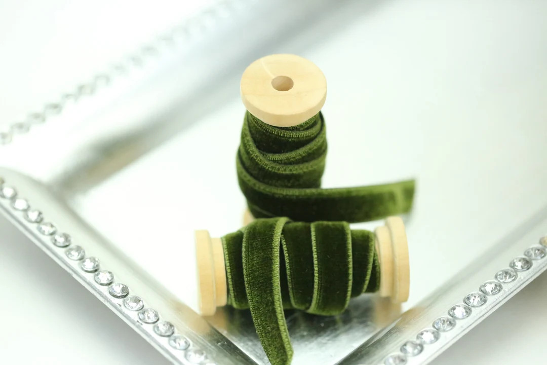 Velvet Ribbon // Double Sided Velvet Ribbon // Double Faced Velvet Ribbon - MOSS SHADOW - Etsy | Etsy (US)