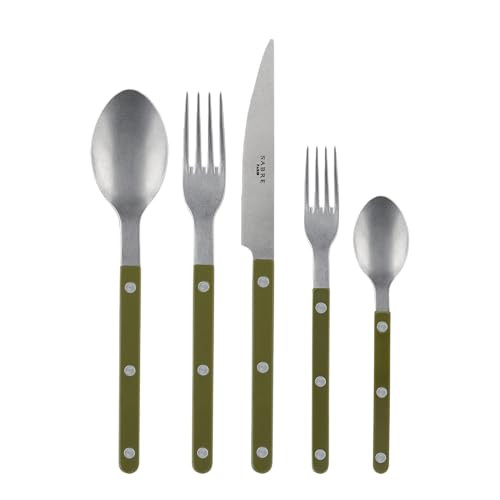 SABRE PARIS - 20-Piece Flatware Set For 4 - Bistrot Vintage Collection - Knives, Forks, Soup Spoons, Teaspoons & Dessert Forks - Stainless Steel & Nylon - Dishwasher Safe - Fern Green - Mat Finish | Amazon (US)