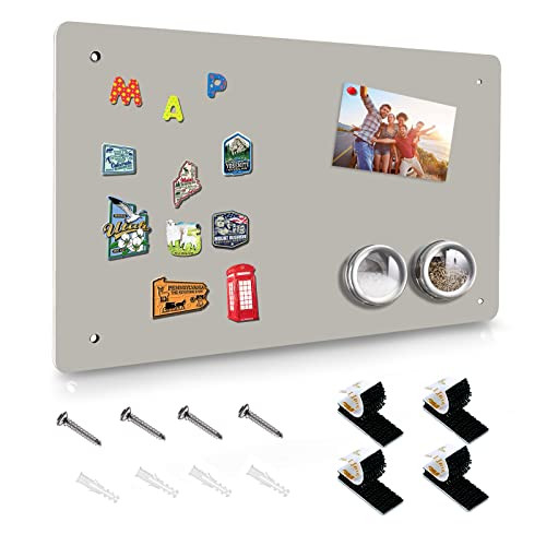 Magnetic Board,17.5" x 11.4" Magnet Bulletin Board to Display Magnetic Notes, Poetry, Photos, Suitable for Wall, Refrigerator, Cabinet etc, Come with 4 Pcs Dual Lock Tape and Screws (Gray) | Amazon (US)
