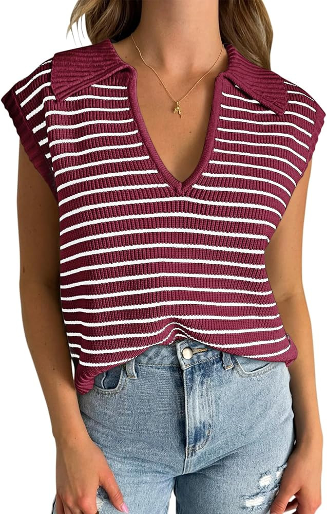 Casual Tops for Women V-Neck Cap Sleeve Sweater Vest Summer Sleeveless Tank Tops Red S at Amazon ... | Amazon (US)