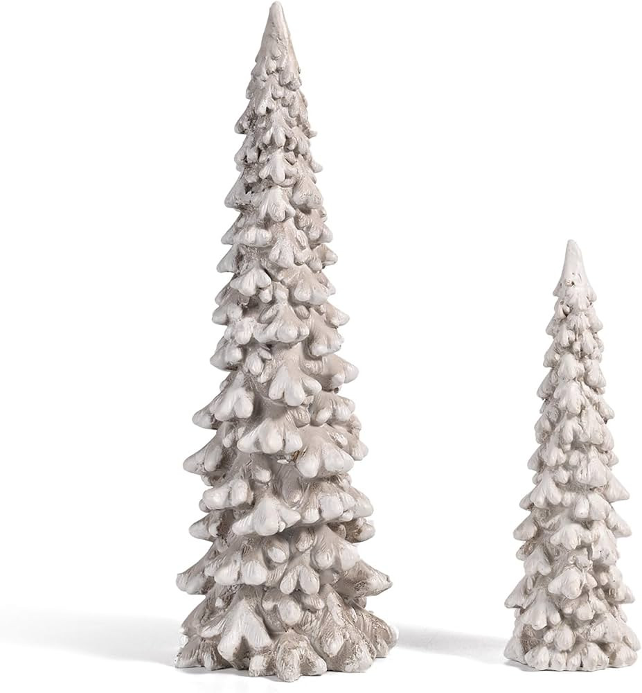 RM ROOMERS 2Pcs Resin Christmas Tree Statues, Table Top Small White Christmas Decorative Figurine... | Amazon (US)