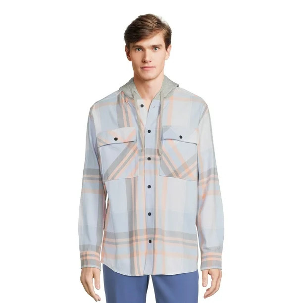 No Boundaries Men's Hooded Plaid Flannel - Walmart.com | Walmart (US)
