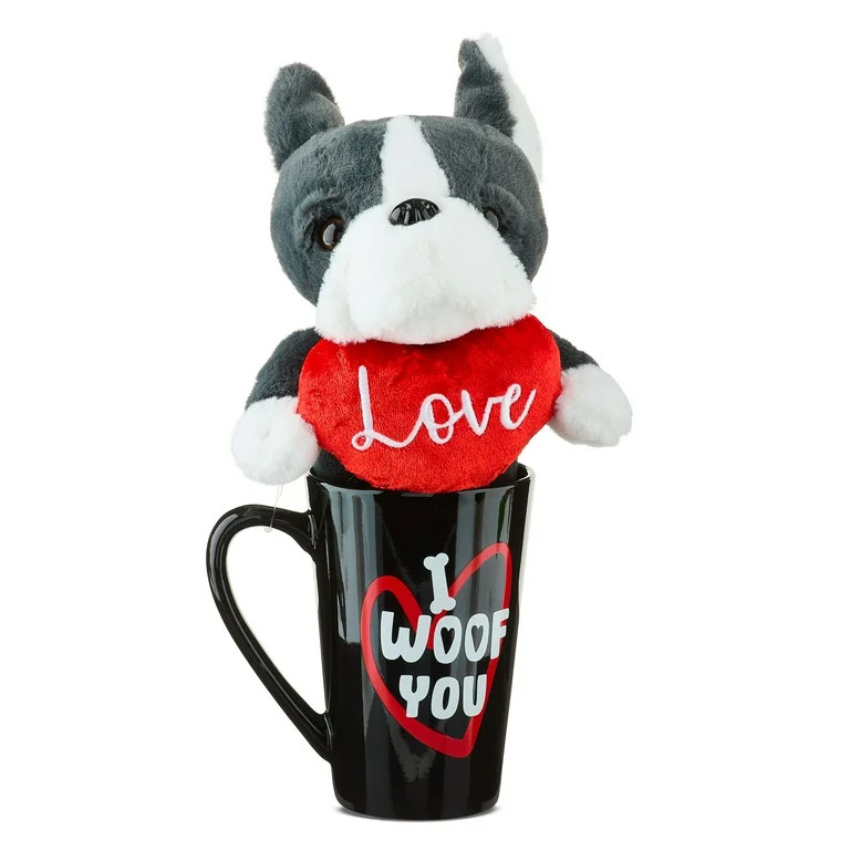 Bulldog Plush in I Woof You Mug, Gray, 10", Valentine's Day by Way To Celebrate | Walmart (US)