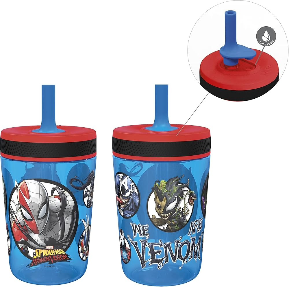 Zak Designs Marvel Spider-Man and Venom Kelso Tumbler Set, Leak-Proof Screw-On Lid with Straw, Ma... | Amazon (US)