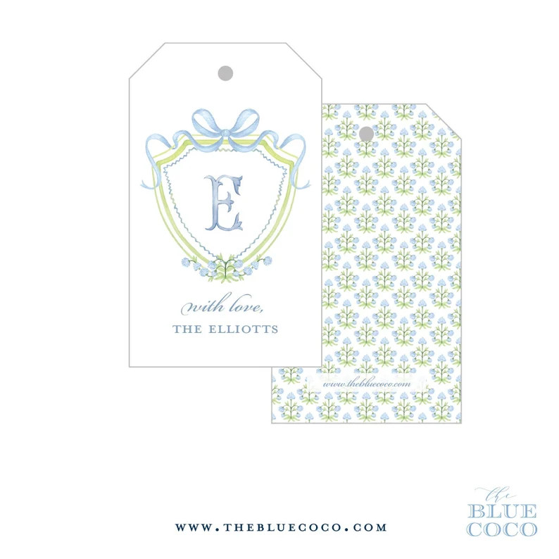 Blue & Green Floral Crest Tags | Set of 16 | Etsy (US)