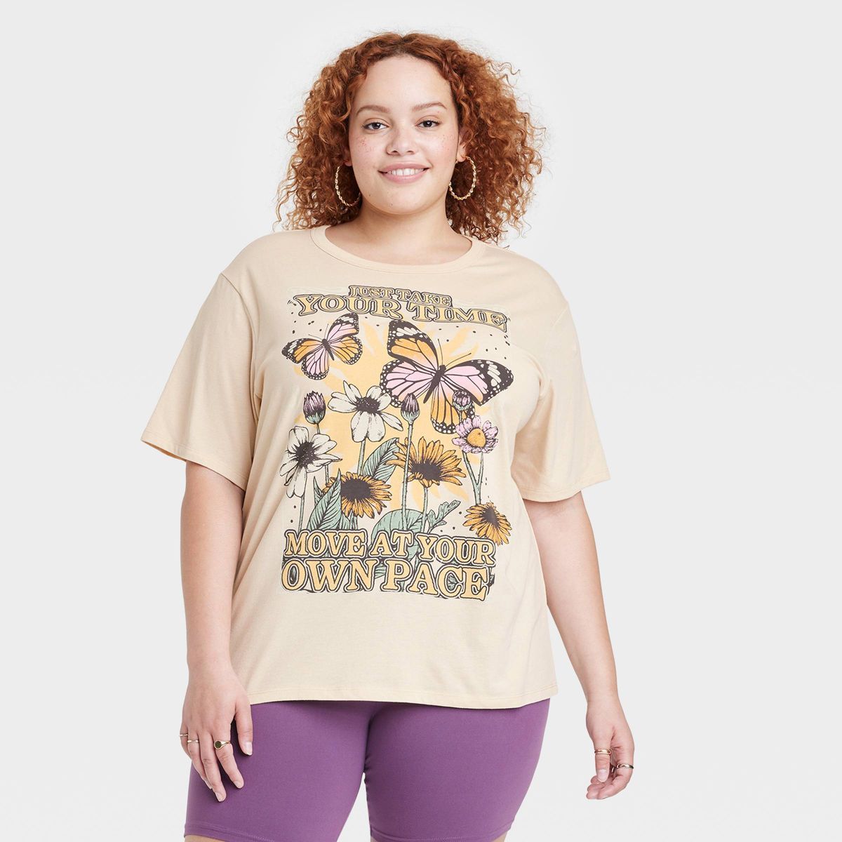 Women's Just Take Your Time Short Sleeve Graphic T-Shirt - Tan | Target