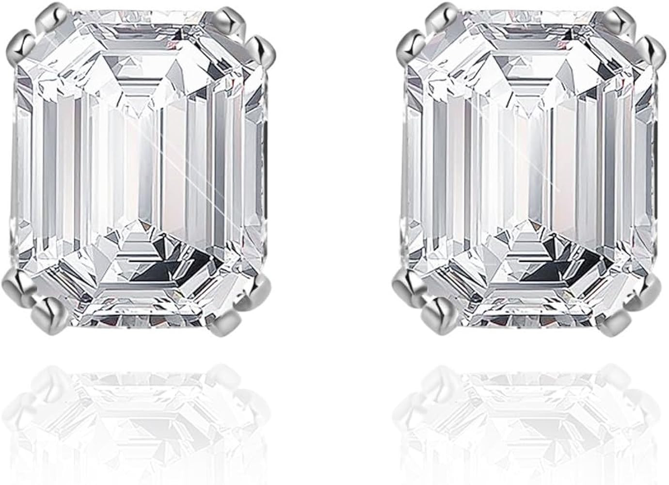 Big Square CZ Diamonds Stud Earrings - 4ct Emerald Cut 5A Big Cubic Zirconia, 925 Sterling Silver... | Amazon (US)