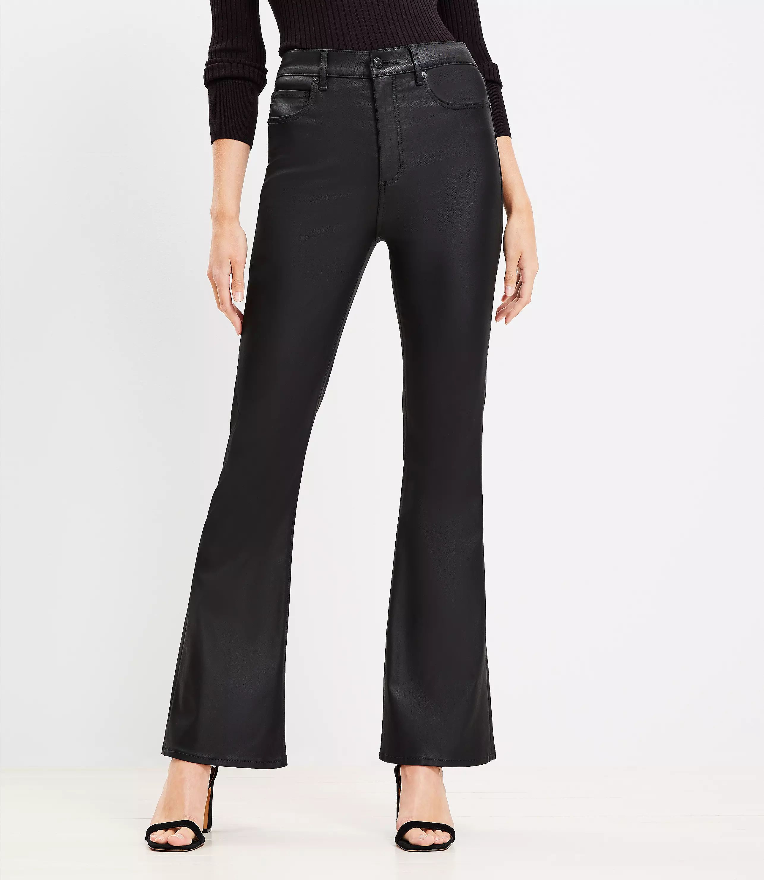Petite Coated High Rise Slim Flare Jeans in Black | LOFT