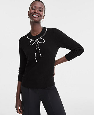 Women's 100% Cashmere Embellished Bow Sweater, Macy's Exclusive | Macy's