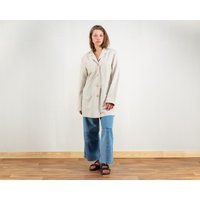 90S Women Blazer Vintage Grey Linen Blend Jacket Beige Minimalistic Artist Long Longline Suit Clothi | Etsy (US)