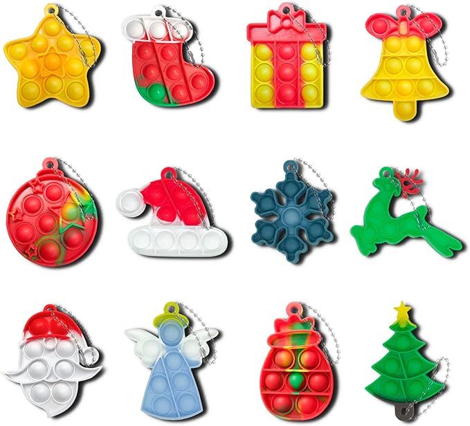 12Pcs Christmas Mini Pop Keychain Fidget Toys, Mini Pop Bubble Christmas Fidget Toy,Silicone Mini... | Amazon (US)