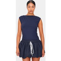 Tall Navy Boat Neck Ruched Sleeveless Top | PrettyLittleThing US