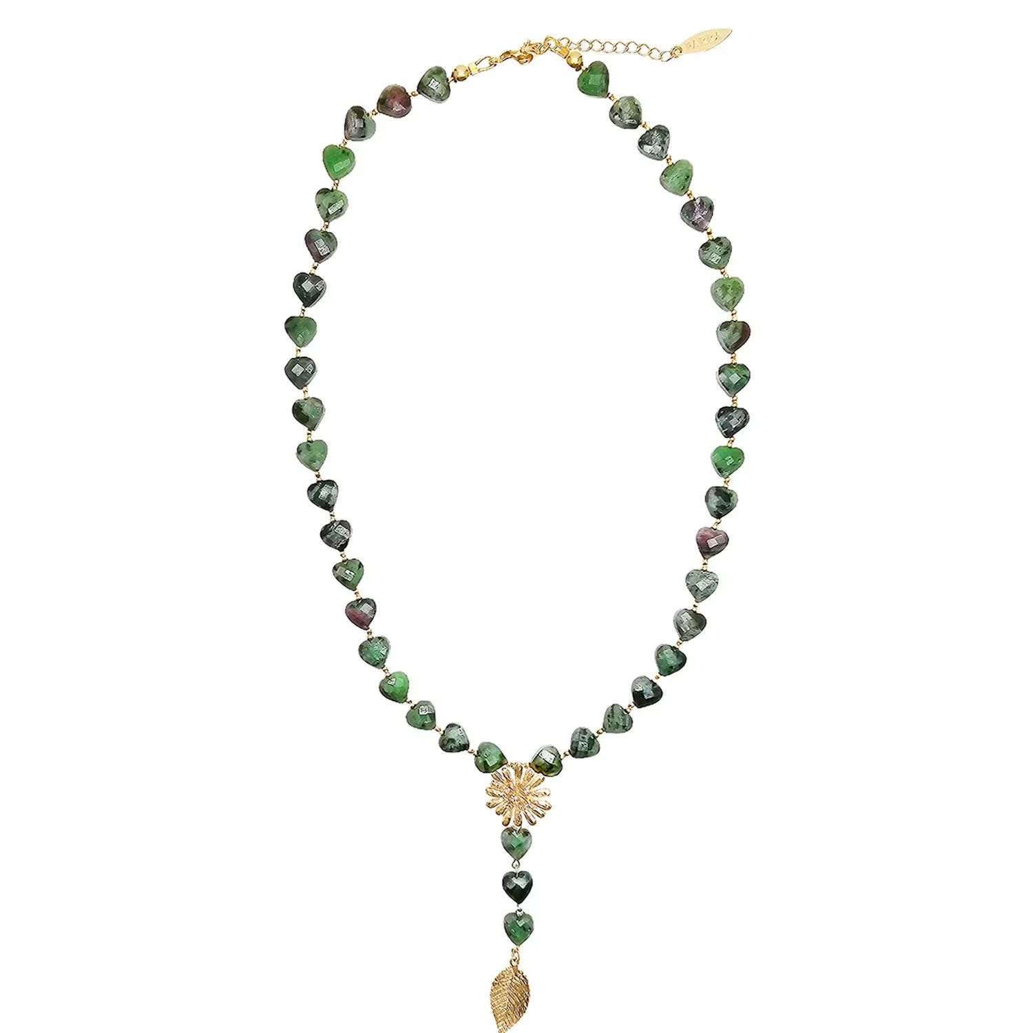 Heart Shaped Green Gemstone With Daisy Flower Necklace | Wolf & Badger