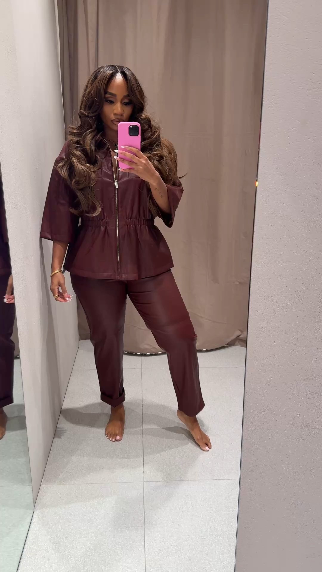 Burgundy Faux leather blazer and pants set find! Statement fall outfit! 

#LTKFindsUnder100 #LTKStyleTip #LTKMidsize