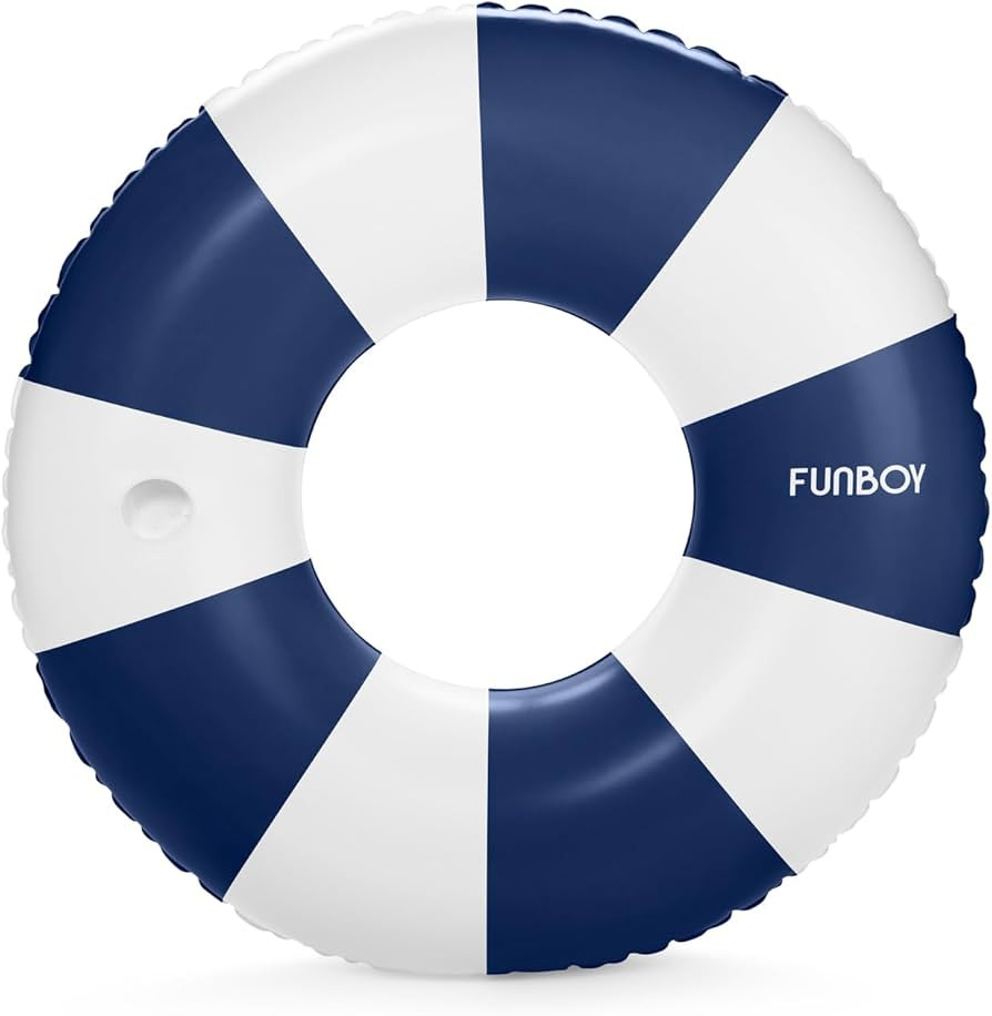 FUNBOY Giant Vintage Navy Blue Stripe Inflatable Tube Pool Float with Cup Holder 48" Large Pool F... | Amazon (US)