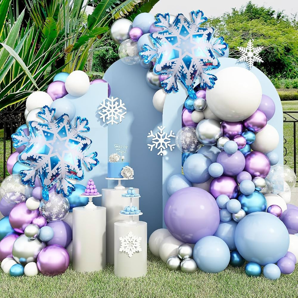 Frozen Birthday Party Supplies,113pcs Frozen Balloon Garland Arch Kit Blue Purple Snowflake Confe... | Amazon (US)