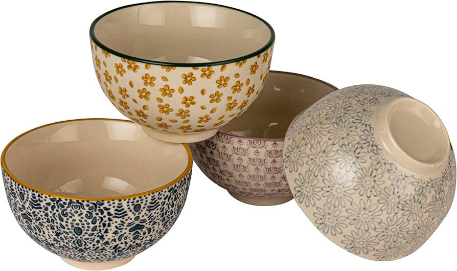 Creative Co-Op Floral Mosaic Stoneware Bowl Set, Multicolor, Set of 4 | Amazon (US)