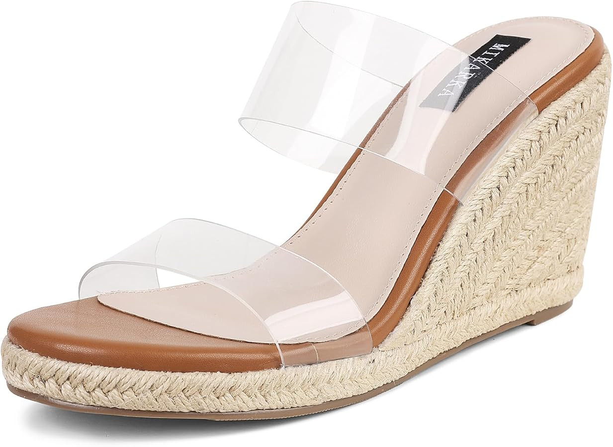 mikarka Slip On Wedge Sandals for Women Open Toe Espadrilles Platform Slides Dressy High Heel Bea... | Amazon (US)