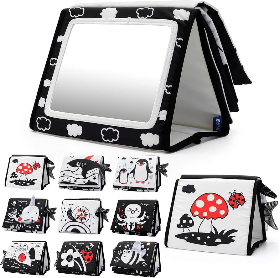 Sirecal Tummy Time Mirror Toys, Baby Toys 0-6 Months Mirror Floor Toy Flip Soft Cloth Book, Black... | Amazon (UK)