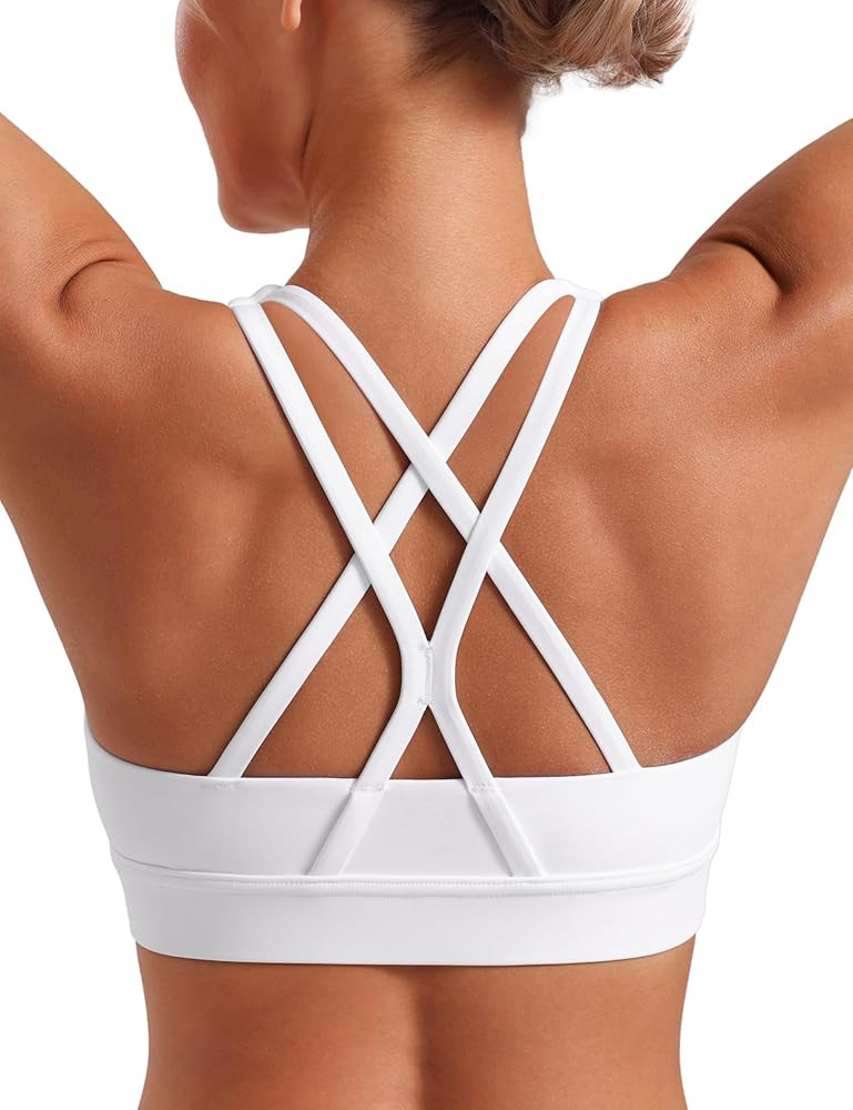 POSHDIVAH Women's Mid-Impact Sports Bra with Removable Padding - Criss Cross Back for Yoga, Runni... | Amazon (US)