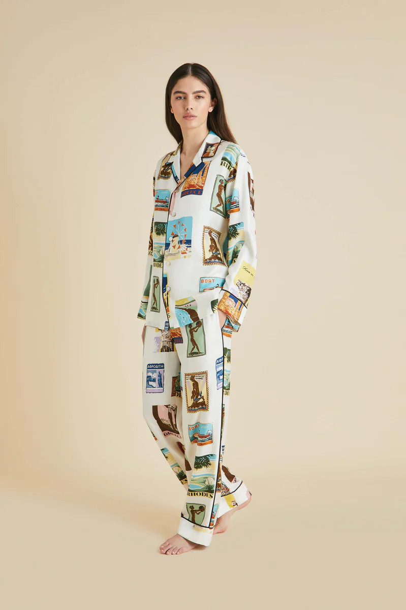 Yves Cadmus Ivory Postcard Pajamas in Silk Twill | Olivia von Halle