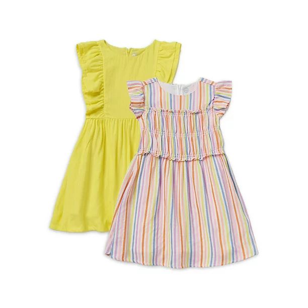 Wonder Nation Baby & Toddler Girls Ruffled & Smocked Woven Fashion Dresses, 2-Pack, Sizes 12M-5T | Walmart (US)