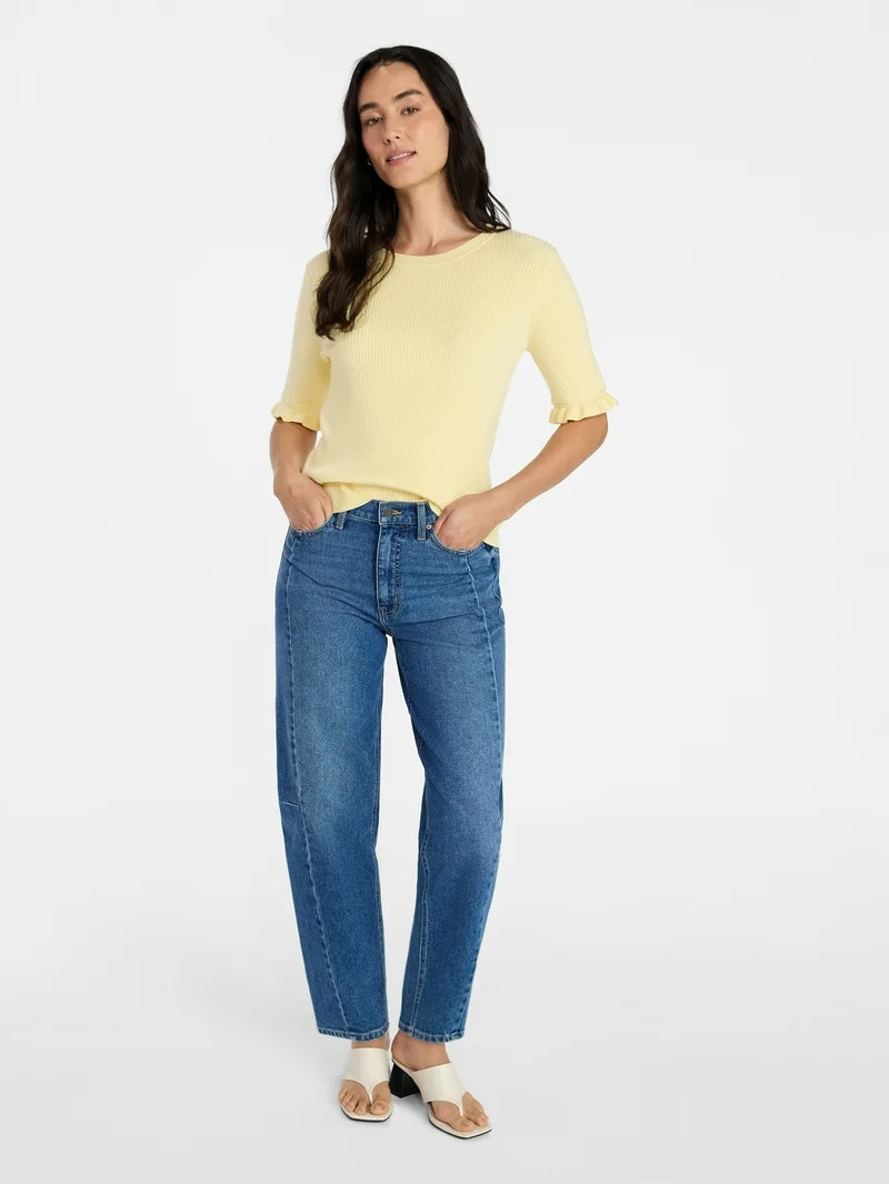 Time and Tru Women's High Rise Barrel Jeans, 28" Inseam, Sizes 0-20 | Walmart (US)