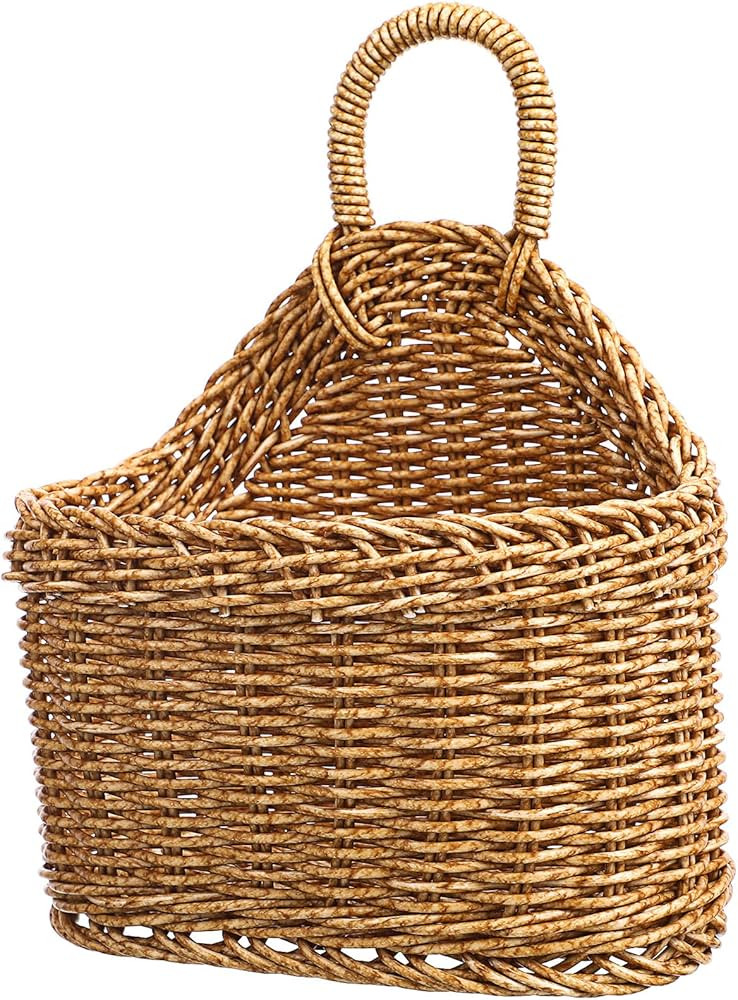 Plastic Woven Wall Hanging Basket: Rustic Wicker Garlic Potato Onion Fruit Flower Storage wall Ba... | Amazon (US)