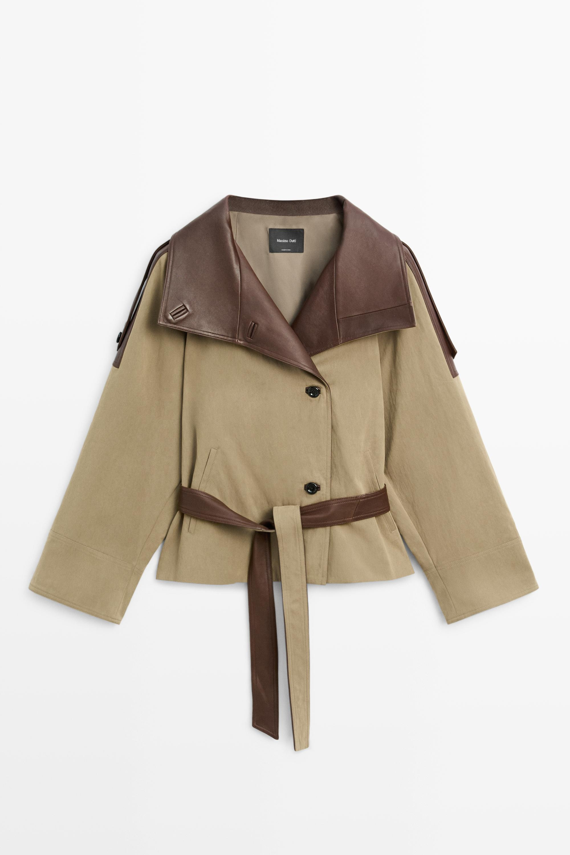 Cropped mixed leather jacket | Massimo Dutti UK