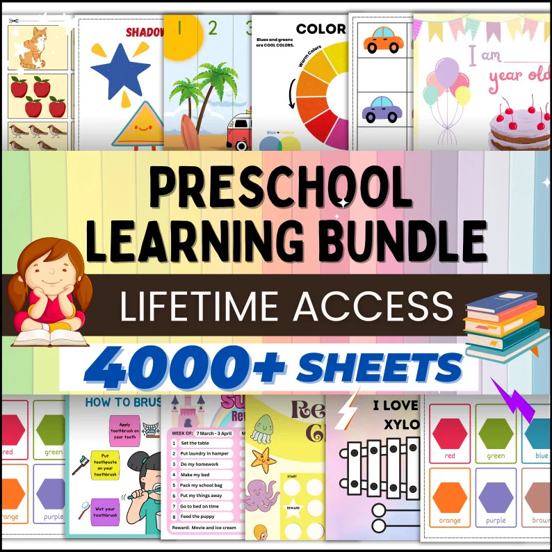 4000 Preschool Pre-k Kindergarten Learning Bundle, Activity Worksheets, Alphabet, Numbers, Shapes... | Etsy (US)