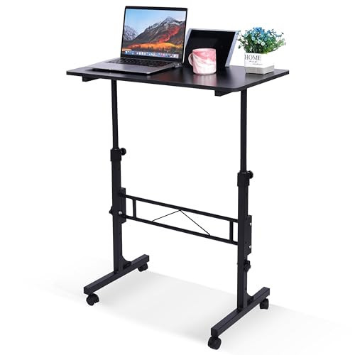 Standing Desk Adjustable Height, Mobile Stand Up Desks with Wheels Small Computer Desk Rolling Desk, Portable Laptop Desk Black Standing Table Sit Stand Home Office Desks 16"x31.5" Height 27"-43.5" | Amazon (US)