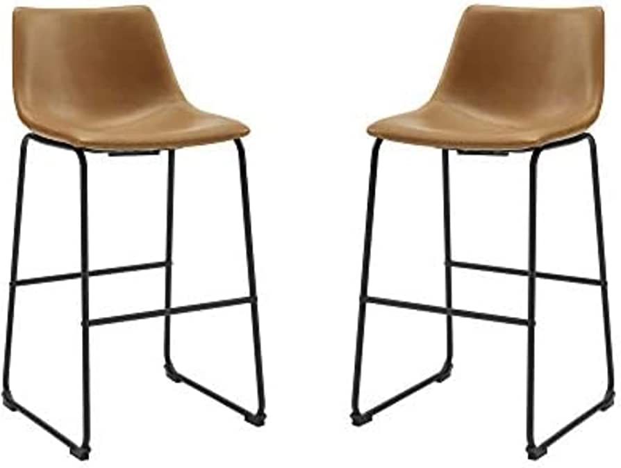 Walker Edison Douglas Urban Industrial Faux Leather Armless Lounge Kitchen Bar Chairs, Set of 2, ... | Amazon (US)