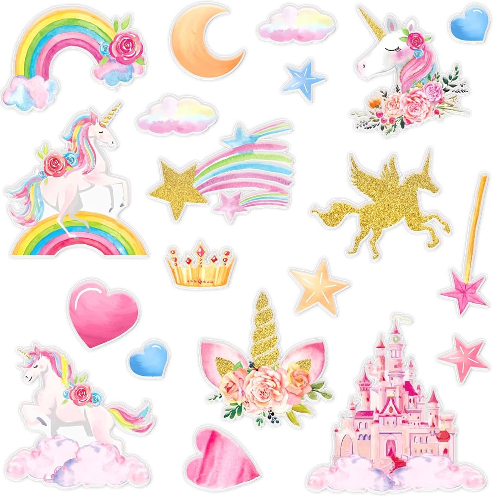 20 PCS watercolor Unicorn Thick Gel Clings Unicorn Rainbow Window Gel Clings Decals Stickers for ... | Amazon (US)