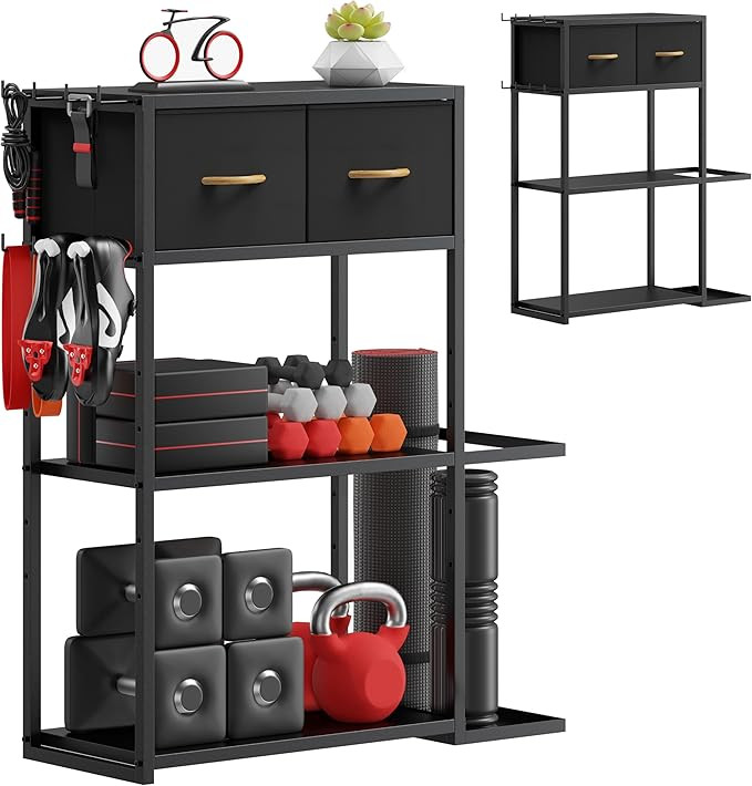 Home Gym Storage Shelf Stand Only, Adjustable Weight Rack for Dumbbells Plus Extra Upper Drawer, ... | Amazon (US)