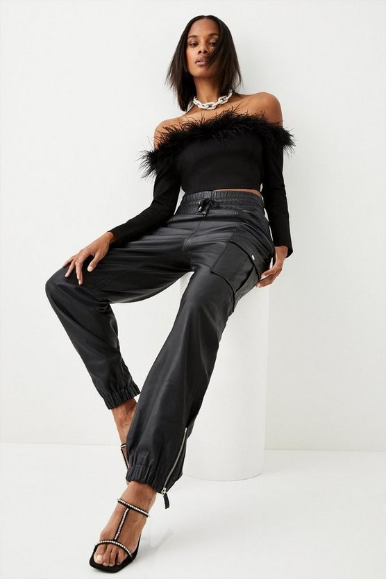 Feather Bardot Long Sleeve Top | Karen Millen UK + IE + DE + NL