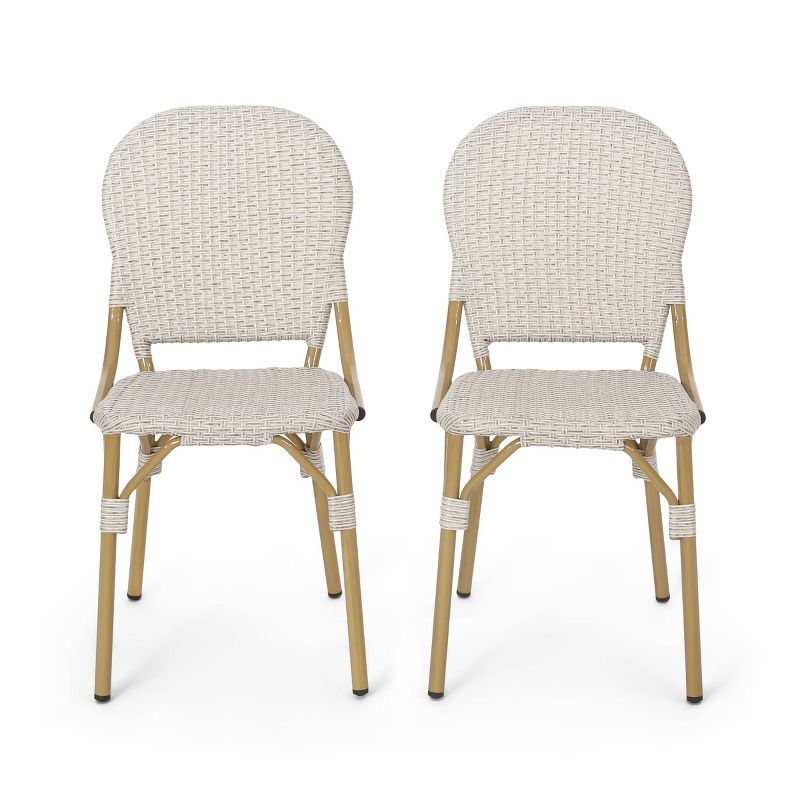 Arthur 2pk Outdoor Aluminum French Bistro Chairs - Light Brown/Bamboo - Christopher Knight Home | Target