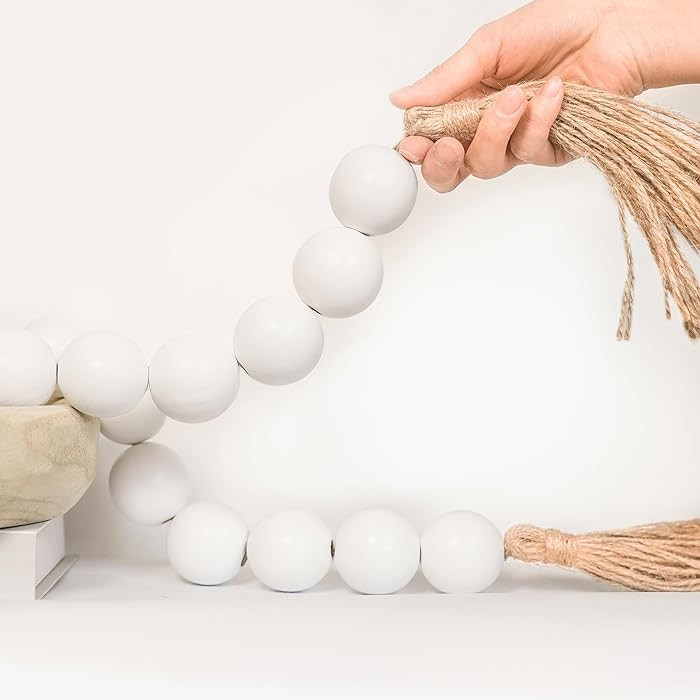 RUIRUICO Extra Large Wood Bead Garland with 1.6" Diameter Wooden Beads and Tassels, Decorative Be... | Amazon (US)