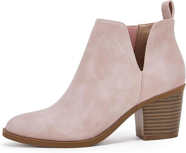 Womens Ankle Boots V Cutout Pointed Toe Western Booties Chunky Heel Side Zipper Chelsea Boots | Amazon (US)