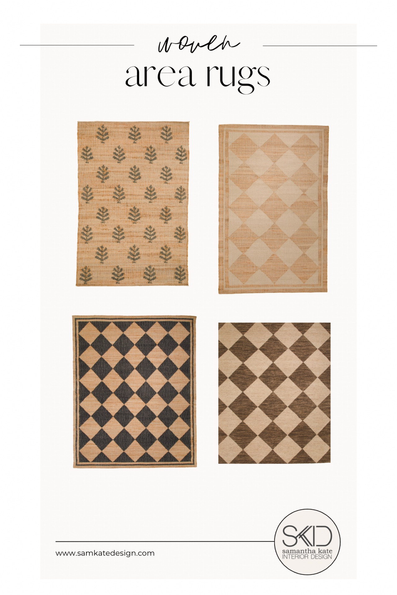 Checkerboard and woven area rugs, diamond, leaves, sisal, jute, wool, natural fiber rug.

#LTKFind #LTKSeasonal #LTKhome