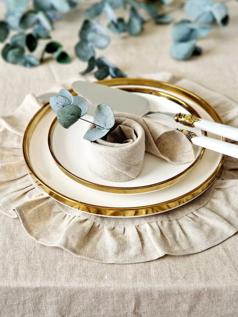 Linen Placemat Round Ruffled Washable Table Place Mat - Etsy | Etsy (US)
