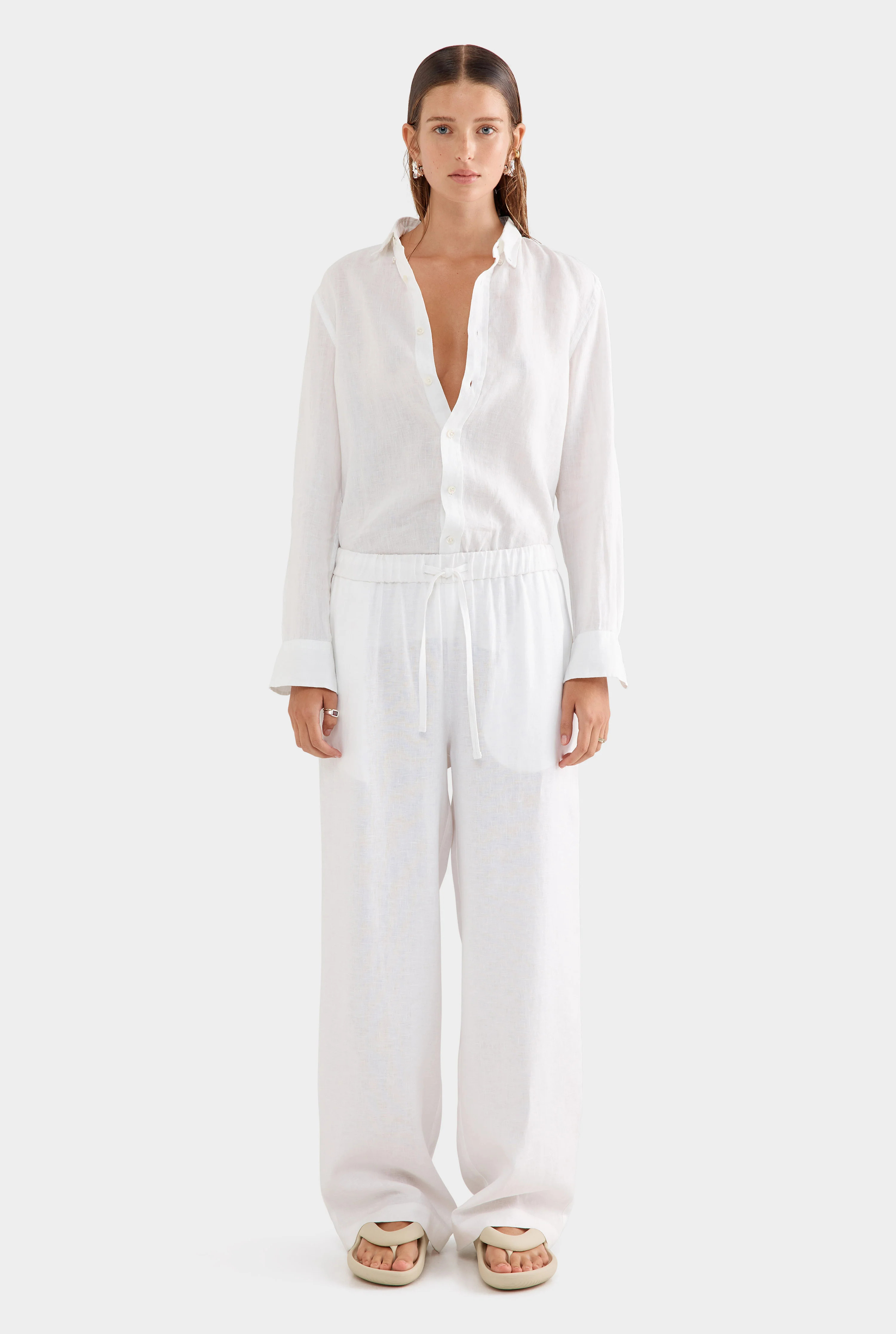 Womens Wide Leg Linen Pant in White | Venroy | Venroy AU
