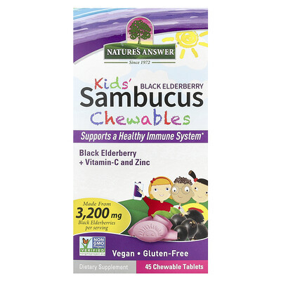 Nature's Answer, Kid's Sambucus Chewables, Black Elderberry + Vitamin-C and Zinc, 45 Chewable Tablets | iHerb